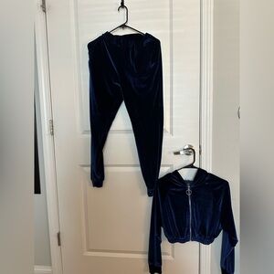 Navy Blue Velour Tracksuit Set